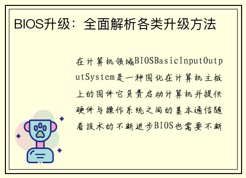 BIOS升级：全面解析各类升级方法